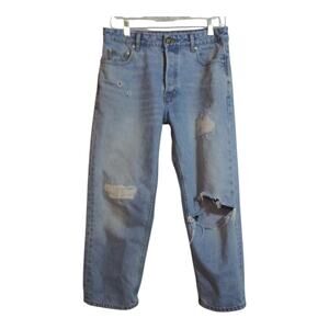 GANNI Overwashed Denim Low-Waist Relaxed Fit Jeans Ripped Distressed Size 26